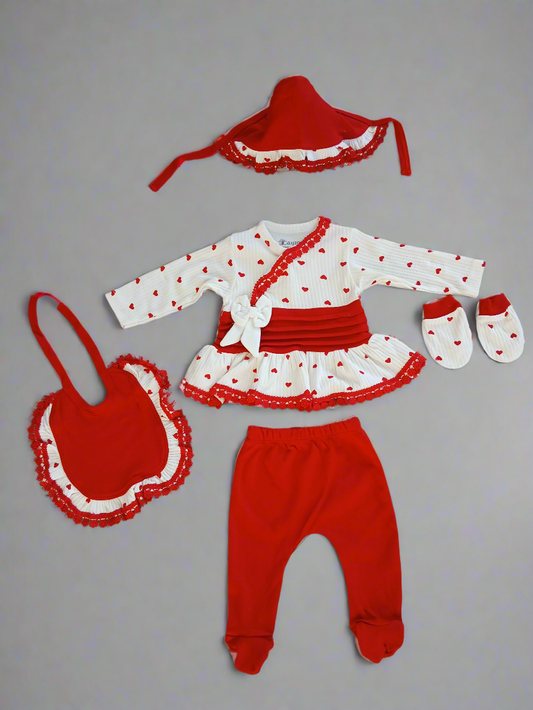 Girls Red Heart 5 piece Set