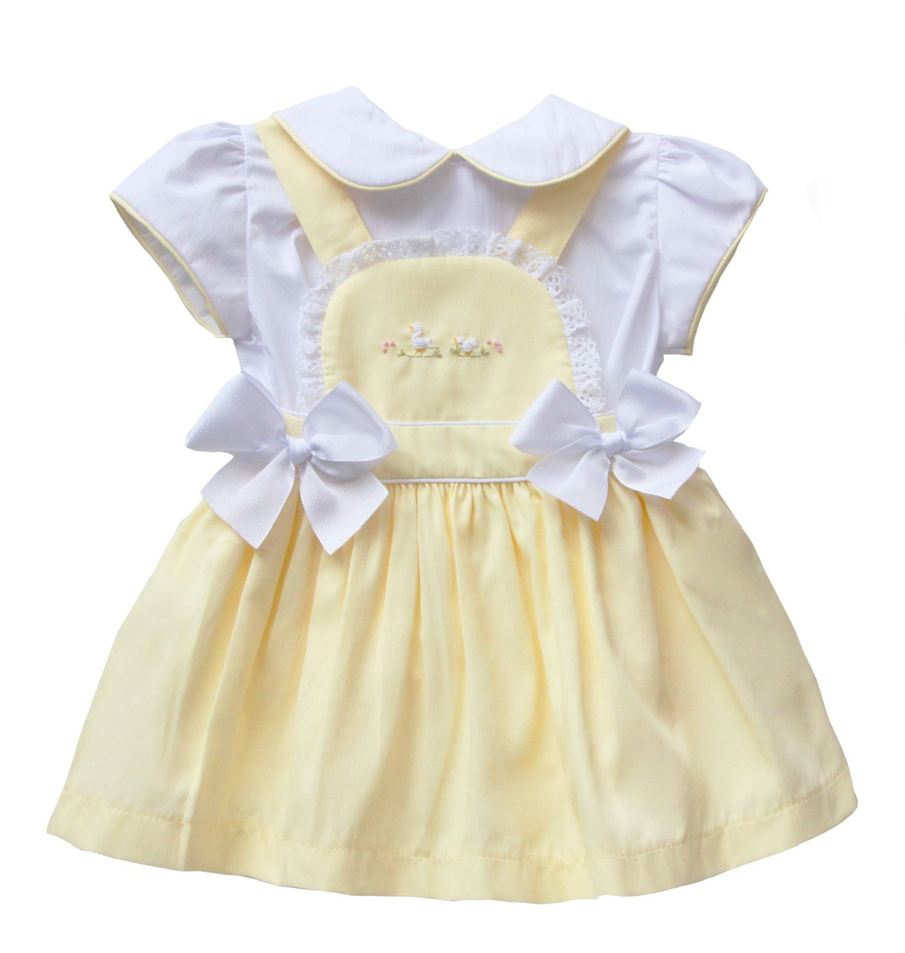 Yellow Duck Embroidered Pinafore Dress