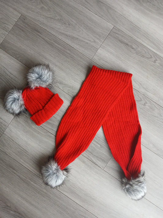 Red Pom Hat & Scarf Set