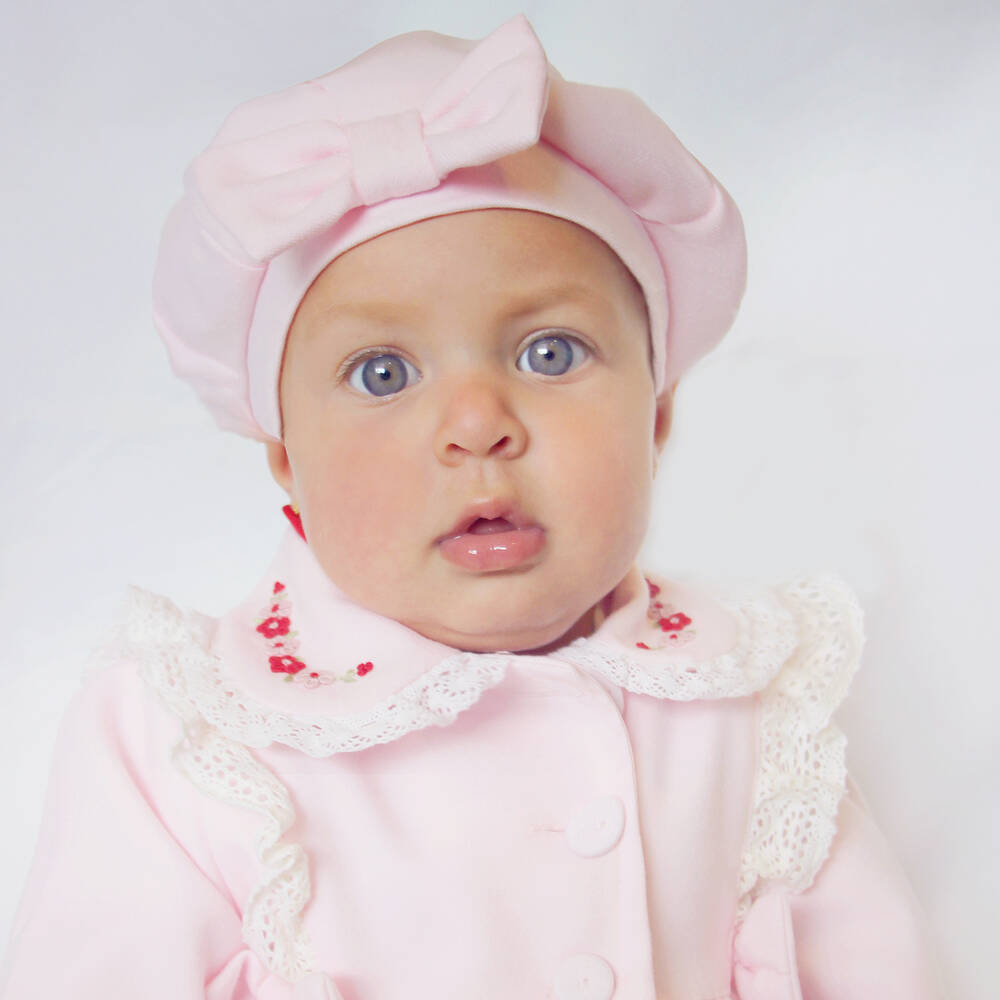 Girls Pink Embroidered Coat & Hat Set