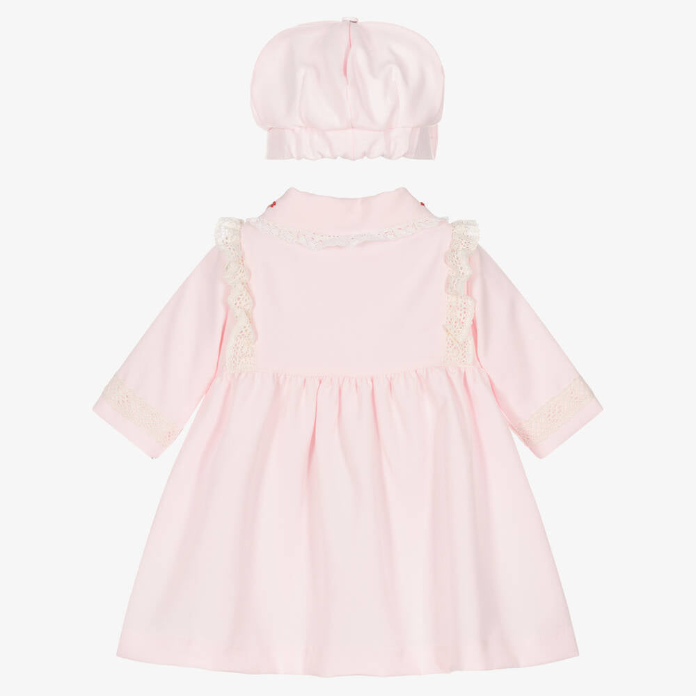 Girls Pink Embroidered Coat & Hat Set