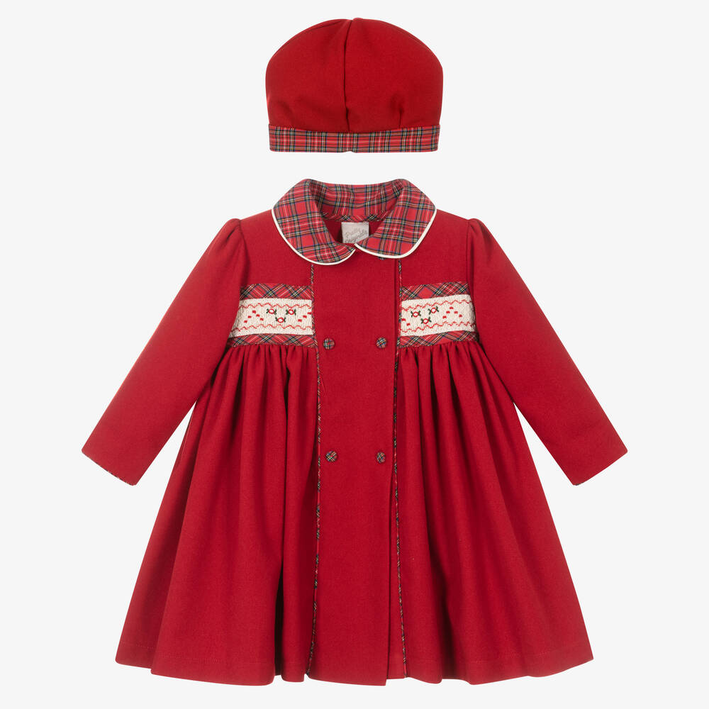 Girls Tartan Smocked Coat & Hat Set