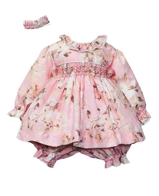 Girls Pink Flower Smocked Dress