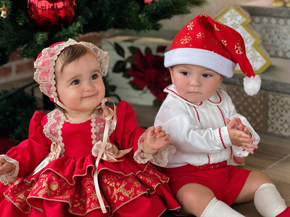 Babygirls Traditional Red Christmas Dress & Bonnet (Made to order)