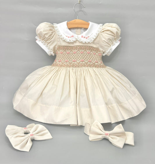 Girls Smocked Cream Dress