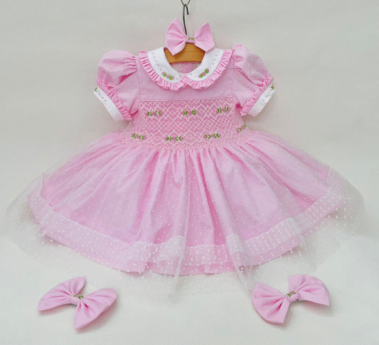 Girls Smocked Pink Plumeti Dress