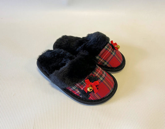 Girls Red Fluffy Scotty Dog Slippers