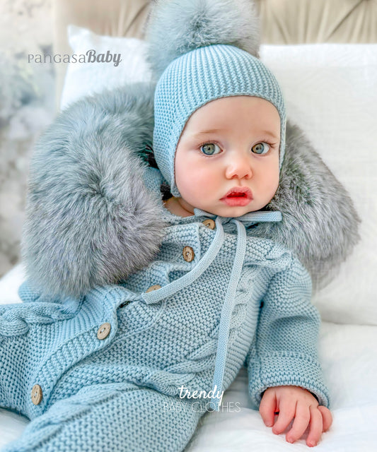 Pangasa Baby Natural Fur Cable Knitted Pramsuit - 12 Colours - Preorder