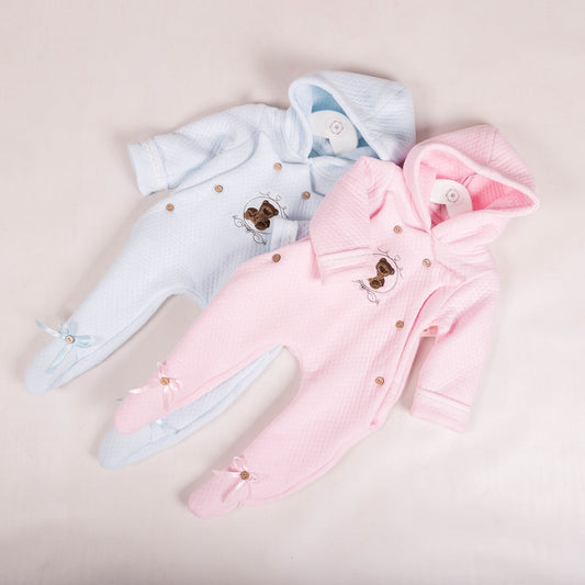 Baby Girls Pink Teddy Pramsuit