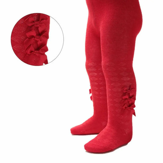 Baby Girls Red Three Bow Tights