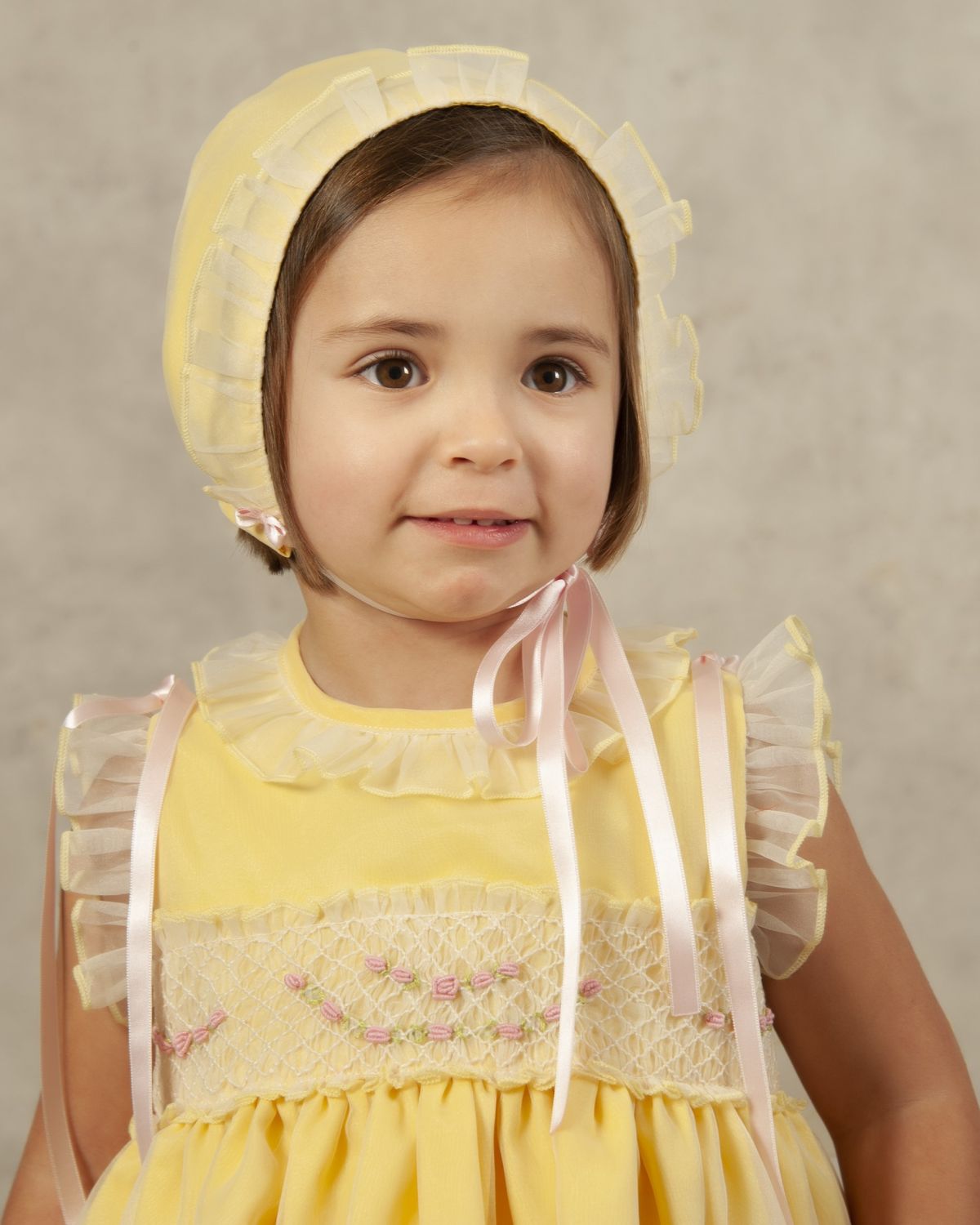 Sonata Yellow & Pink Organza Bonnet (Made to order)